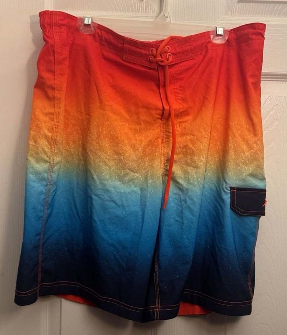 Speedo Board Shorts Size XL Orange Blue Ombre Swim Trunks